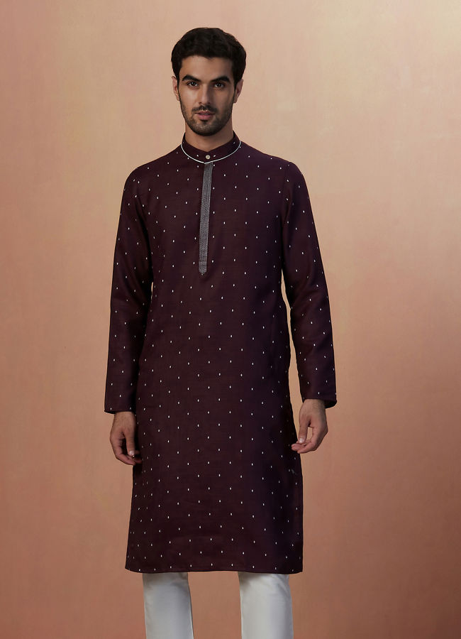 Plum Booti Print Kurta Pajama image number 1